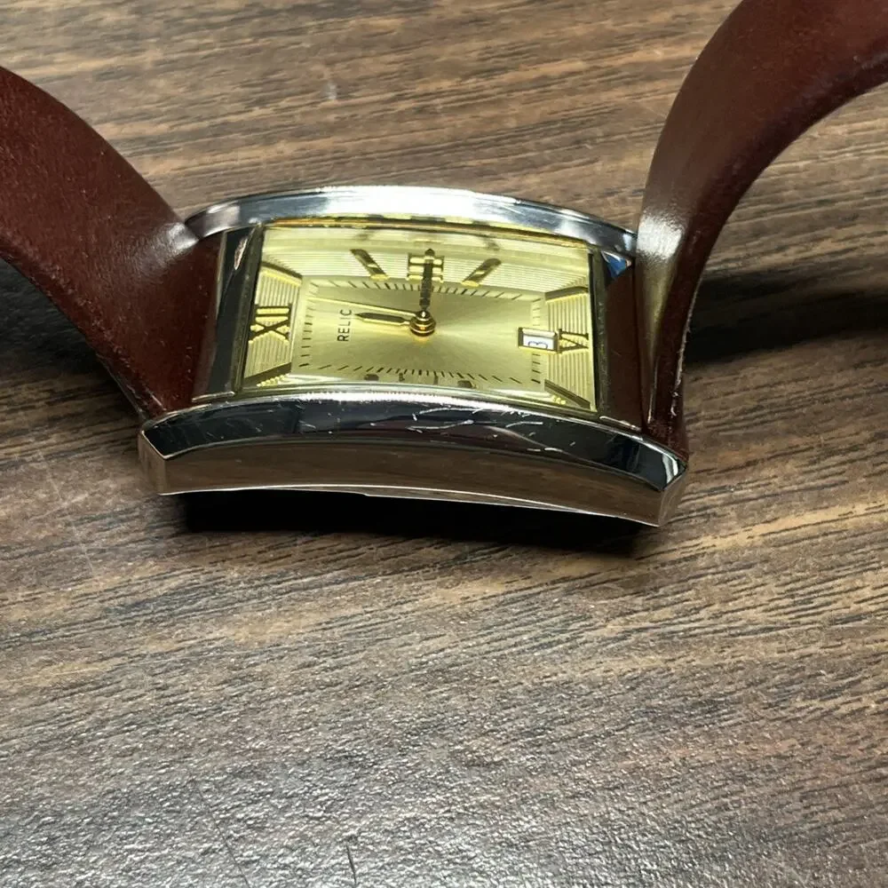 Relic Watch Tank Quartz Analog Date Roman Numerals ZR77110 New Battery